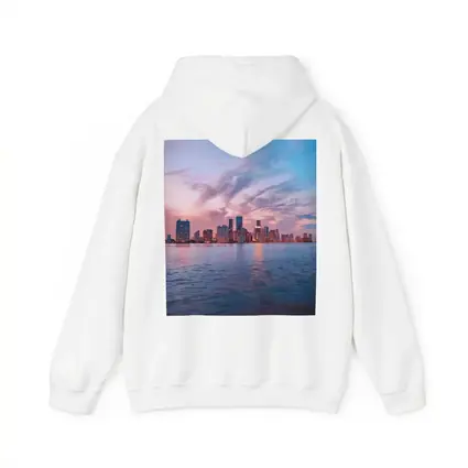 Miami Skyline Sunset Over Calm Water