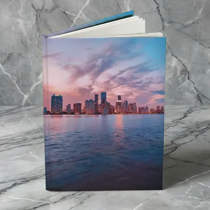 Miami Skyline Sunset Over Calm Water
