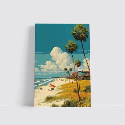 Florida Beach Palm Trees Retro Travel Art