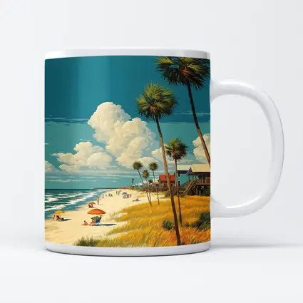 Florida Beach Palm Trees Retro Travel Art