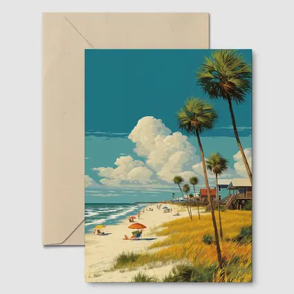 Florida Beach Palm Trees Retro Travel Art