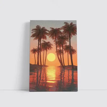 Tropical Palm Trees Sunset Ocean Reflection