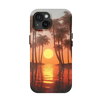 Tropical Palm Trees Sunset Ocean Reflection