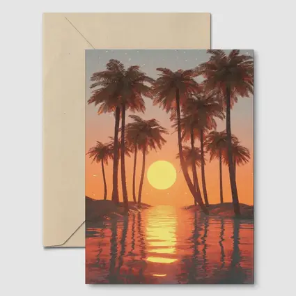 Tropical Palm Trees Sunset Ocean Reflection