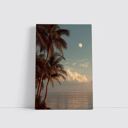 Full Moon Over Tropical Ocean Palm Trees