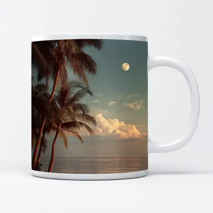 Full Moon Over Tropical Ocean Palm Trees