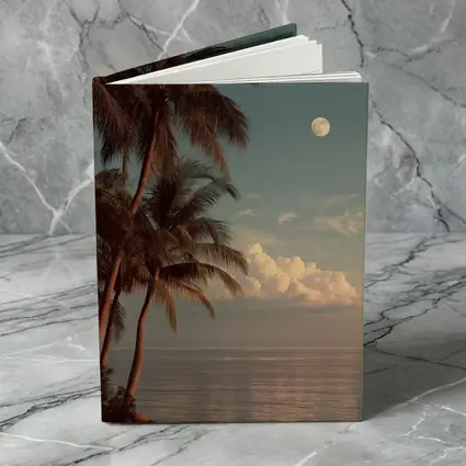 Full Moon Over Tropical Ocean Palm Trees