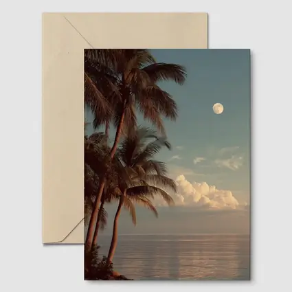 Full Moon Over Tropical Ocean Palm Trees