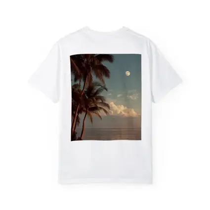 Full Moon Over Tropical Ocean Palm Trees