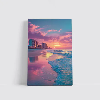 Pink Sunset Beach Ocean Waves Coastal View