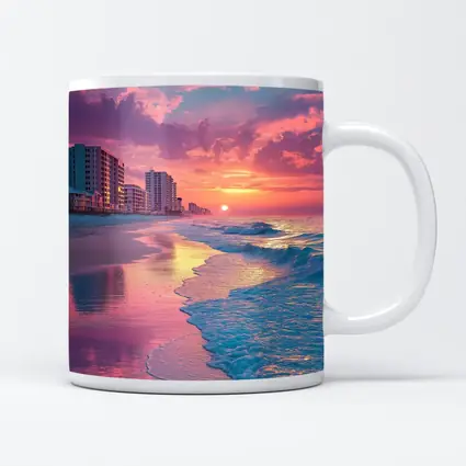 Pink Sunset Beach Ocean Waves Coastal View