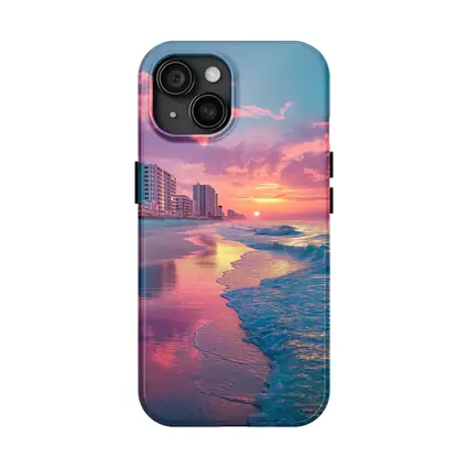 Pink Sunset Beach Ocean Waves Coastal View