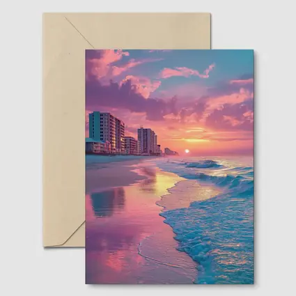 Pink Sunset Beach Ocean Waves Coastal View