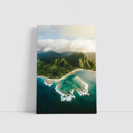 Aerial Hawaii Tropical Beach Green Mountains
