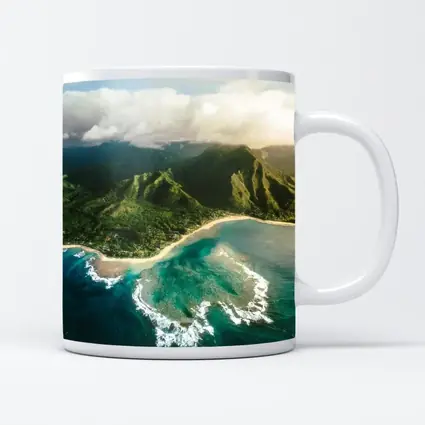 Aerial Hawaii Tropical Beach Green Mountains