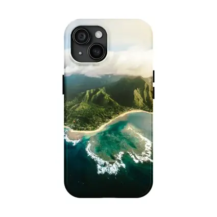 Aerial Hawaii Tropical Beach Green Mountains