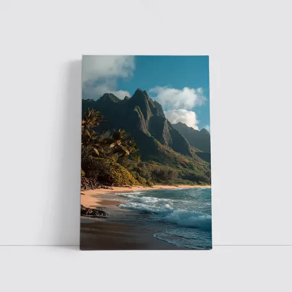 Tropical Beach With Dramatic Mountain Backdrop