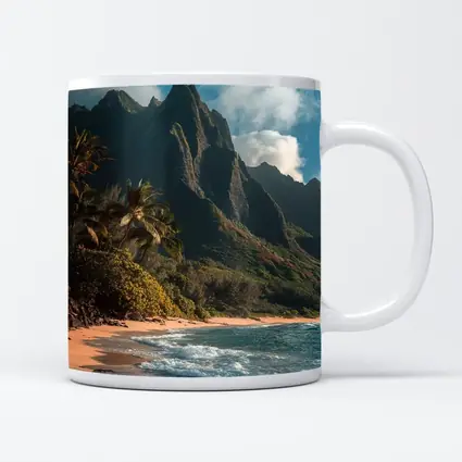 Tropical Beach With Dramatic Mountain Backdrop