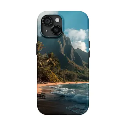 Tropical Beach With Dramatic Mountain Backdrop