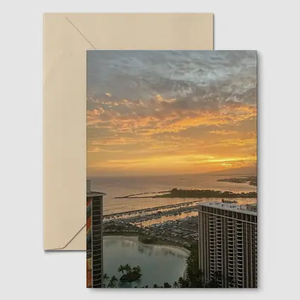 Honolulu Sunset Over Marina and Ocean