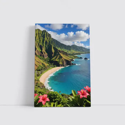 Hawaii Coastal Cliffs Beach Hibiscus Flowers