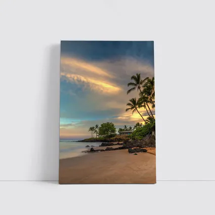 Hawaii Beach Sunset Palm Trees Golden Sky