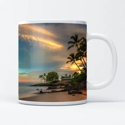 Hawaii Beach Sunset Palm Trees Golden Sky