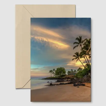 Hawaii Beach Sunset Palm Trees Golden Sky