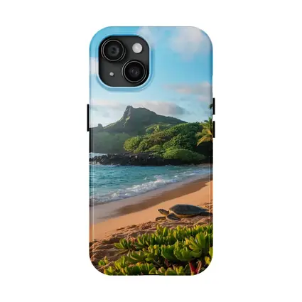 Sea Turtle On Tropical Hawaiian Beach Shore