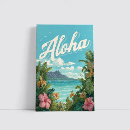 Aloha Hawaii Tropical Hibiscus Ocean Retro Art