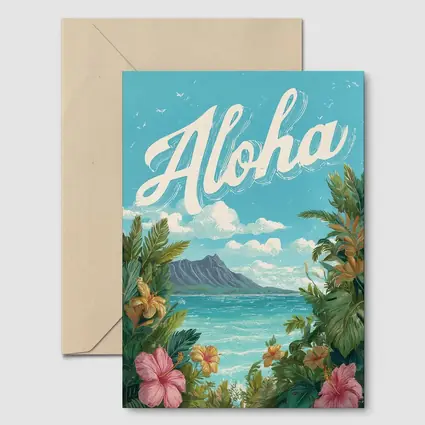 Aloha Hawaii Tropical Hibiscus Ocean Retro Art
