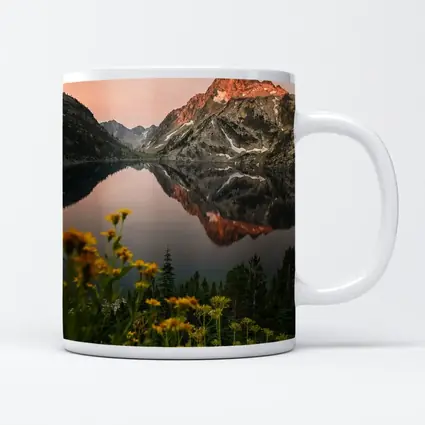 Mountain Lake Reflection Sunset Yellow Wildflowers