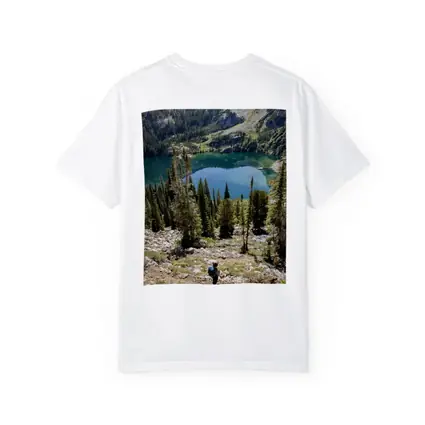 Hiker Overlooking Alpine Lake Mountain Forest