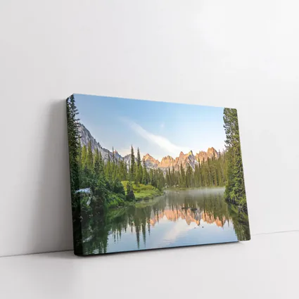 Mountain Lake Reflection Pine Forest Morning