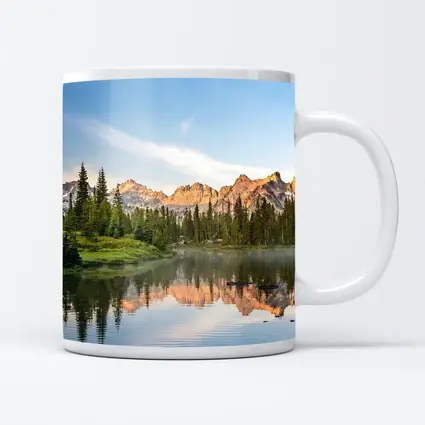 Mountain Lake Reflection Pine Forest Morning