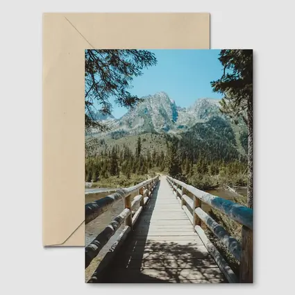 Wooden Bridge Mountain Forest Path View
