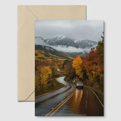Rainy Mountain Road Autumn Forest Drive