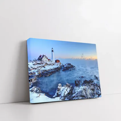 Portland Head Lighthouse Snowy Winter Coastal Scene