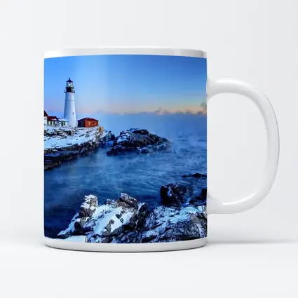 Portland Head Lighthouse Snowy Winter Coastal Scene