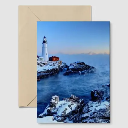 Portland Head Lighthouse Snowy Winter Coastal Scene