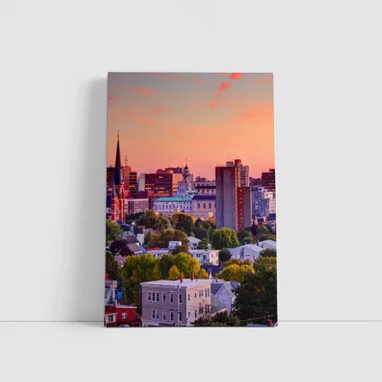 Portland Maine Skyline at Pink Sunset