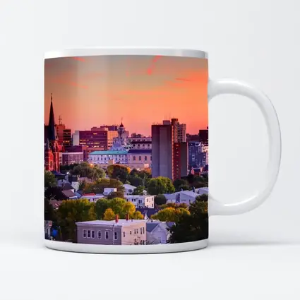 Portland Maine Skyline at Pink Sunset