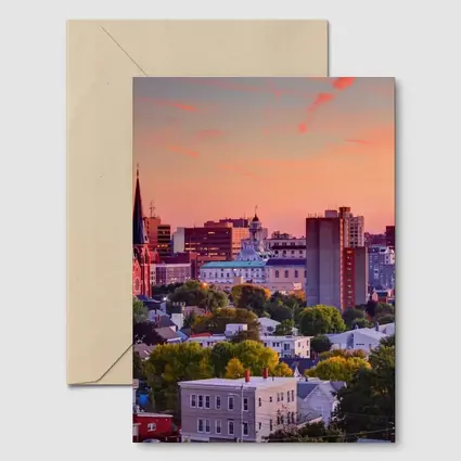 Portland Maine Skyline at Pink Sunset