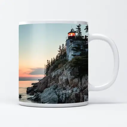 Bass Harbor Lighthouse Rocky Cliffs Sunset