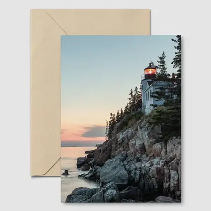 Bass Harbor Lighthouse Rocky Cliffs Sunset