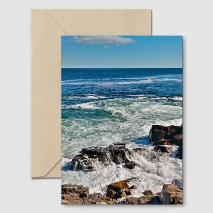 Rocky Shoreline Waves Crashing Blue Ocean