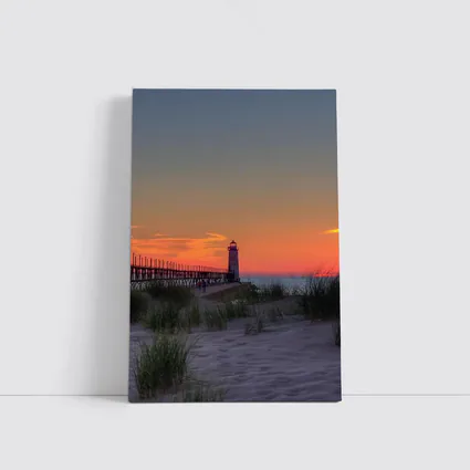 Lighthouse Pier Sandy Beach Sunset Sky