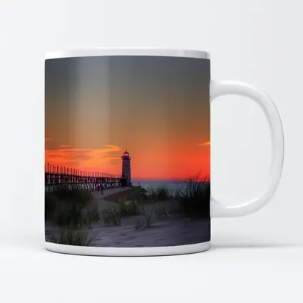 Lighthouse Pier Sandy Beach Sunset Sky