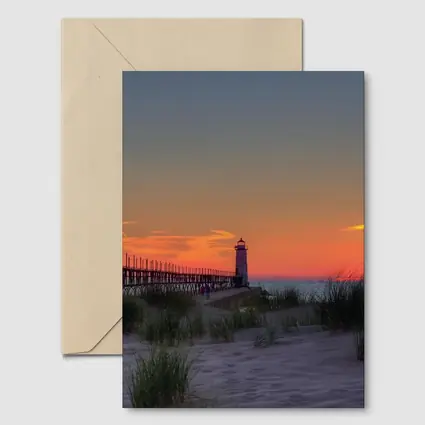 Lighthouse Pier Sandy Beach Sunset Sky
