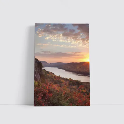 Autumn Lake Sunset Rolling Forest Hills